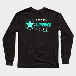 I Survived PTSD - Military Veteran Support Flag for Mental Health Awareness - 50% Off - Teal Month - PTSD Merch Long Sleeve T-Shirt